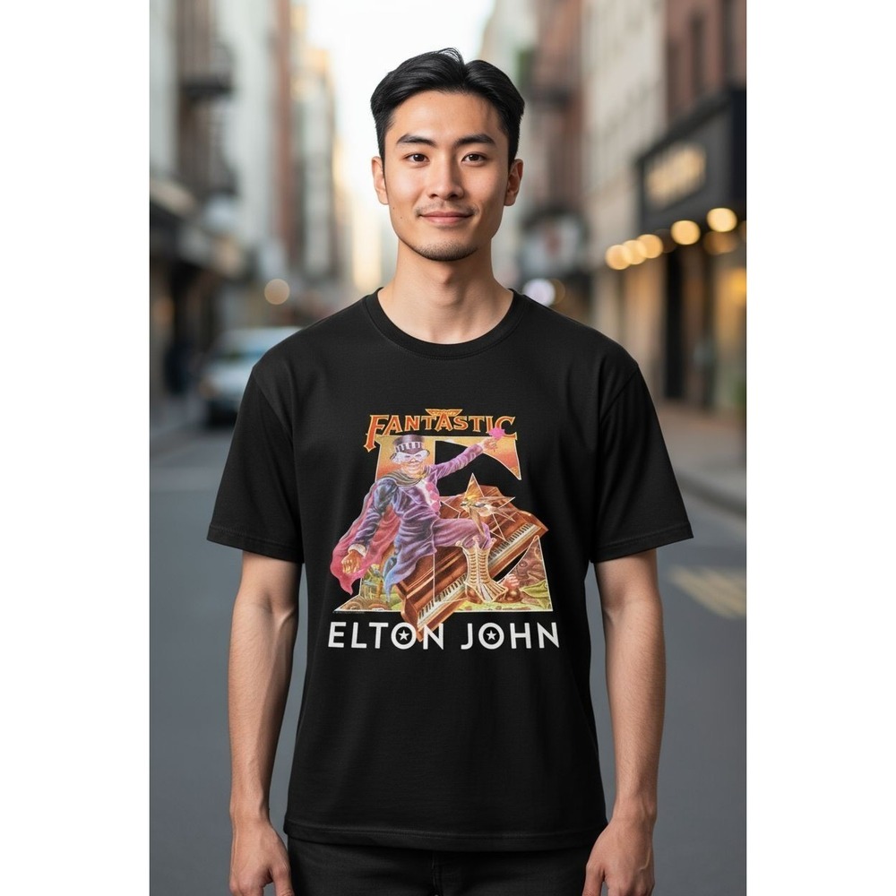 Elton John Captain Fantastic XLarge Black Mens T-Shirt end of the world tour